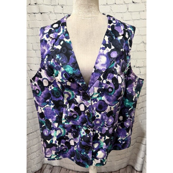 Lane Bryant Jackets & Blazers - Lane Bryant Purple/Green/Black/White Fully Lined Button Vest Women’s Size 24